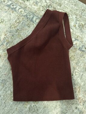 Sleeveless One-Shoulder Ribbed Crop Top - Deep Brown